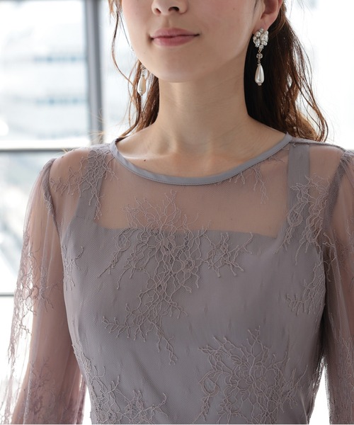 PREFERIR ドレス シアーレース バック リボン 結婚式 パーティー