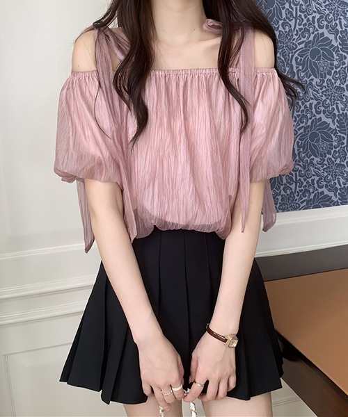Andequal オフショルダーブラウス　ピンク トップス Andequal オフショルダーブラウス ピンク トップス トップス