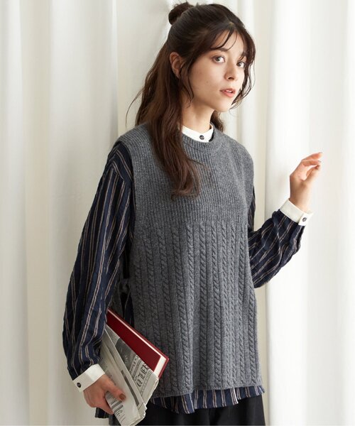 LBC（エルビーシー） ニット セーター ウール混サイドリボンケーブル