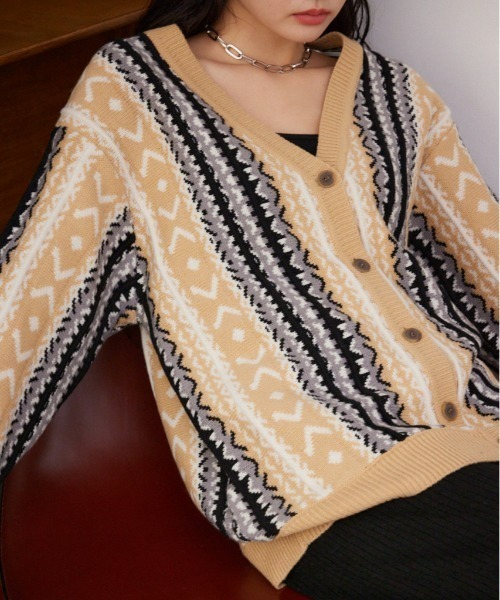 AZUL BY MOUSSY（アズールバイマウジー） カーディガン 柄ニット