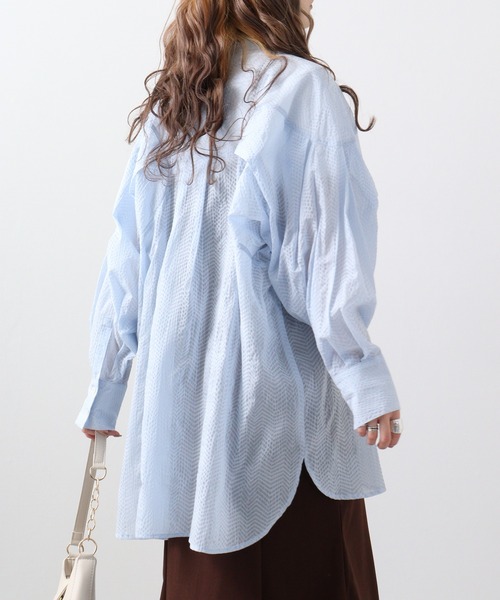 24SS♡ANAYI リボンプリントタックスリーブブラウス 36 とろみ シアー シャツ/ブラウス|トップス|商品一覧｜ANAYI OFFICIAL ONLINE