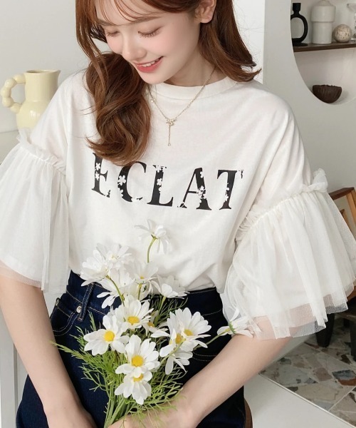 tシャツ フレアスリーブTシャツ レディース each alchemist tシャツ フレアスリーブ異素材切替半袖Tシャツ
