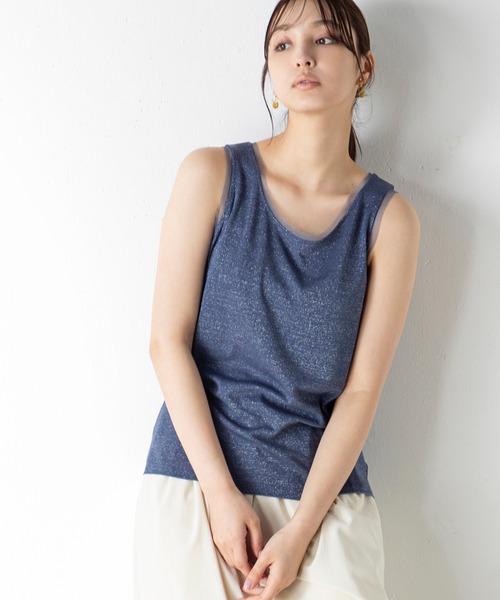 tシャツ 「前後2WAY」上品なシルバーラメが施されたチュール挟み込みシルバーラメタンクトップ レディース | MILLION CARATS | 02