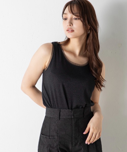 tシャツ 「前後2WAY」上品なシルバーラメが施されたチュール挟み込みシルバーラメタンクトップ レディース | MILLION CARATS | 08