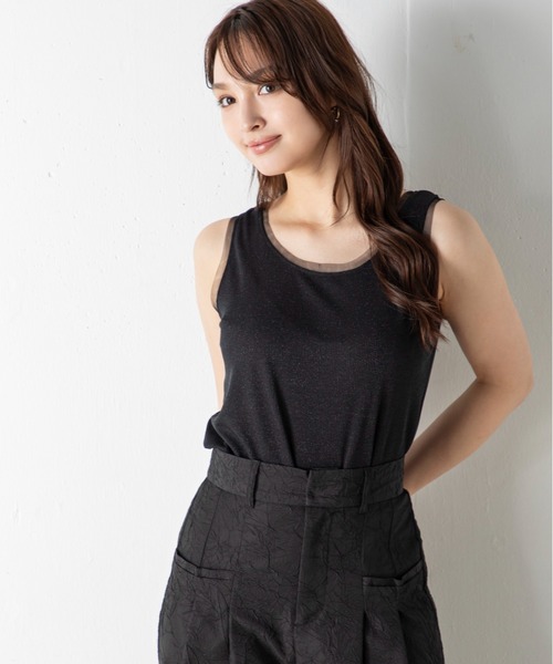tシャツ 「前後2WAY」上品なシルバーラメが施されたチュール挟み込みシルバーラメタンクトップ レディース | MILLION CARATS | 09