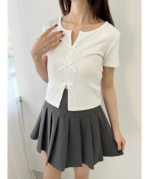 PHER 半袖 リボンＴシャツ 3colors fiere tシャツ リボンガーリー半袖Tシャツ レディース