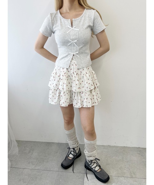 PHER 半袖 リボンＴシャツ 3colors fiere tシャツ リボンガーリー半袖Tシャツ レディース