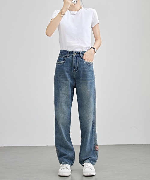 ofSlow パッチワークデニムパンツ サイズM レディース Lace Ladies ジーンズ デニム デニムパンツ 配色 ライン パッチ