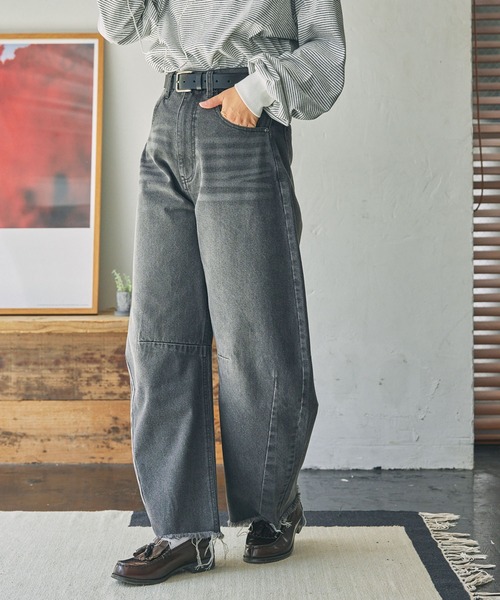 BABYLONE リメイクデニムパンツ　裾フリンジ ワイドデニムパンツ 裾フリンジ ジーパン | ミニミニストア