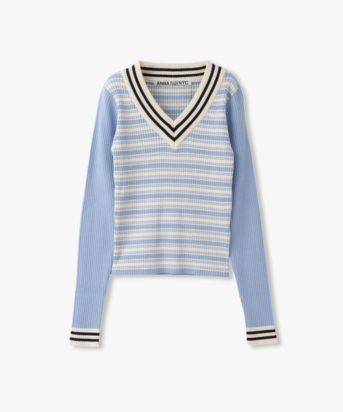 ニット セーター 90'sボーダー クレリックVネックプルオーバー