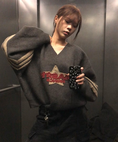 MASONPRINCE サイドラインニット MASONPRINCE セーター ニット ドルマンスリーブ サイドライン V