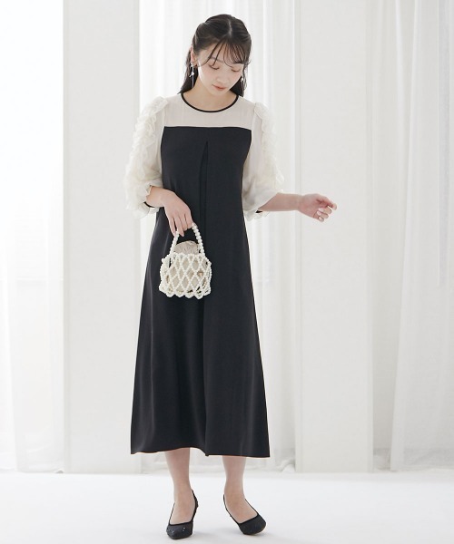 【再入荷】長袖 Aライン フリル  ドレス ワンピース Jolie et ドレス 「結婚式・パーティードレス」袖フリルAライン