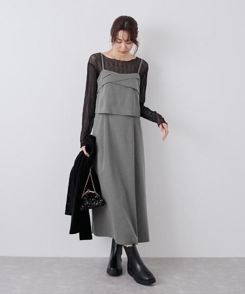 BLACK QUEEN ゼブラ柄 キャミワンピ×ドレープトップセット風ワンピ2点 ROPE' PICNIC ワンピース セットアップ風キャミワンピース