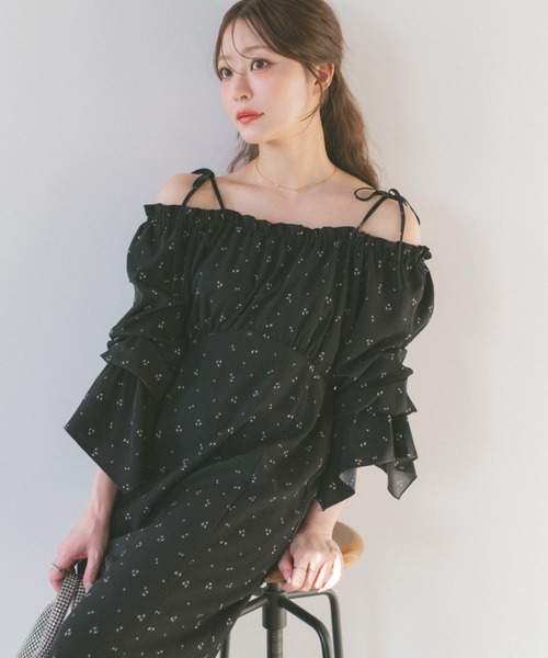 ECREL ワンピース アソートフラワー2wayオフショルワンピース