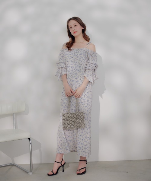 ECREL ワンピース アソートフラワー2wayオフショルワンピース