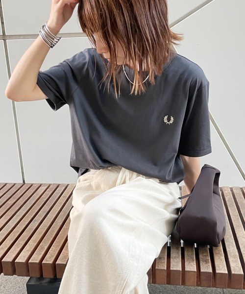 tシャツ 「FRED PERRY/フレッドペリー」 ワンポイントロゴ刺繍 ショートスリーブリンガーTシャツ M3519 レディース メンズ