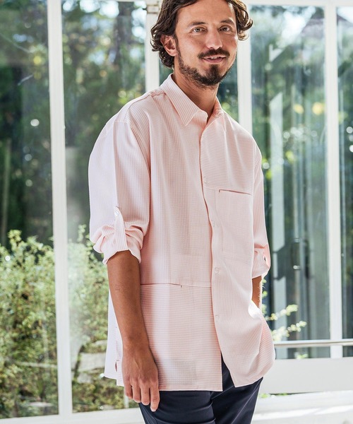 シャツ ms5902-長袖ロールアップシャツ-シアサッカーストライプ メンズ