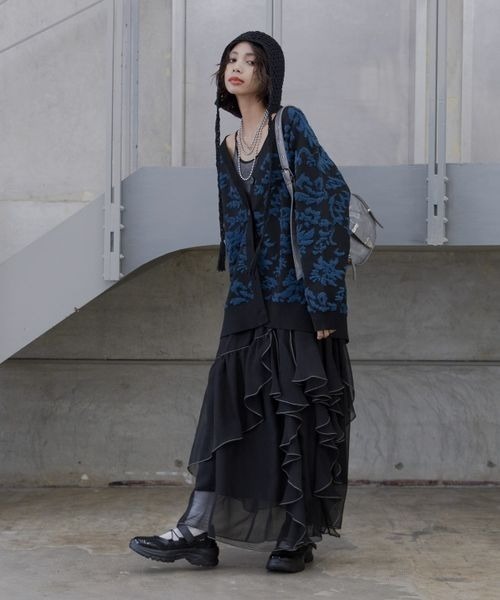 PAGEBOY カーディガン 3Dフラワージャガードカーディガン レディース