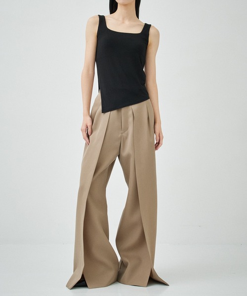 タンクトップ ノースリーブ 「determ」Asymmetric Side Slide Top/アシンメトリーサイドスリットタンクトップ レディース STUDIOUS タンクトップ ノースリーブ 「determ」Asymmetric Side