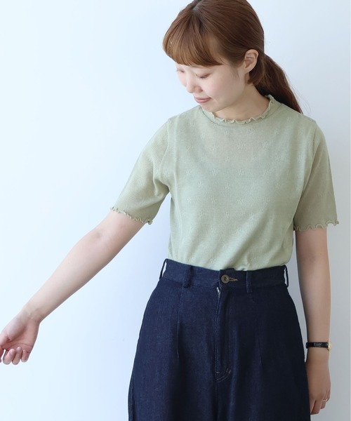 tシャツ hana×mesh ジャガード ハイネック半袖プルオーバー レディース