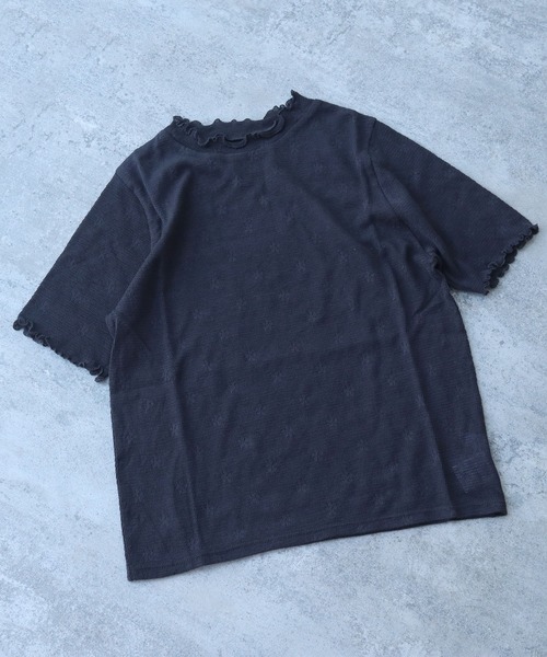tシャツ hana×mesh ジャガード ハイネック半袖プルオーバー レディース bulle de savon tシャツ hana×mesh ジャガード ハイネック半袖