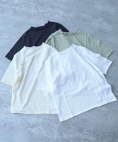 tシャツ hana×mesh ジャガード ハイネック半袖プルオーバー レディース bulle de savon tシャツ hana×mesh ジャガード ハイネック半袖