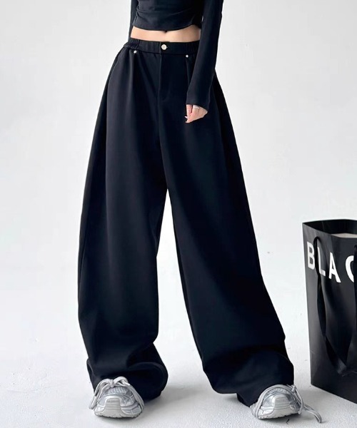 lilful スウェットパンツ ジャージ ドロスト付き カーブデザイン