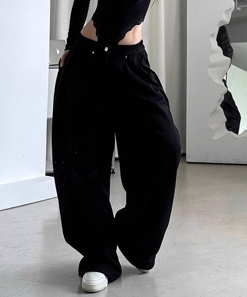 lilful スウェットパンツ ジャージ ドロスト付き カーブデザイン