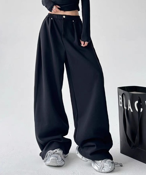 lilful スウェットパンツ ジャージ ドロスト付き カーブデザイン