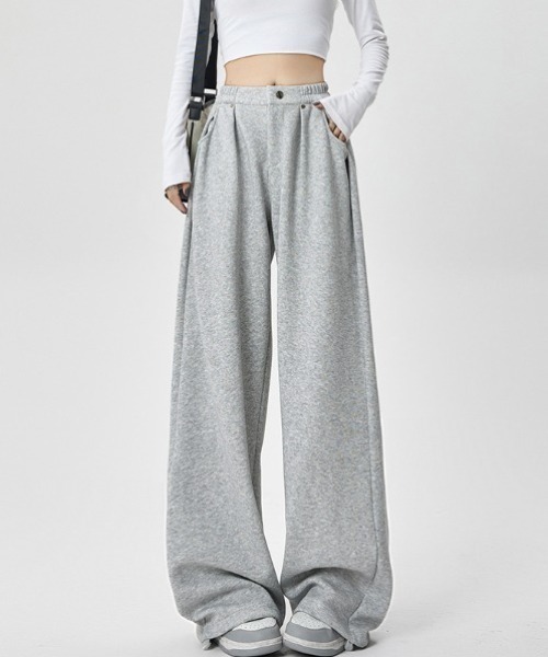 グレー ジャージパンツ ドローストリング付き lilful スウェットパンツ ジャージ ドロスト付き カーブデザイン
