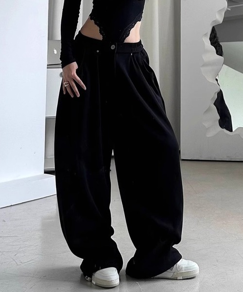 lilful スウェットパンツ ジャージ ドロスト付き カーブデザイン