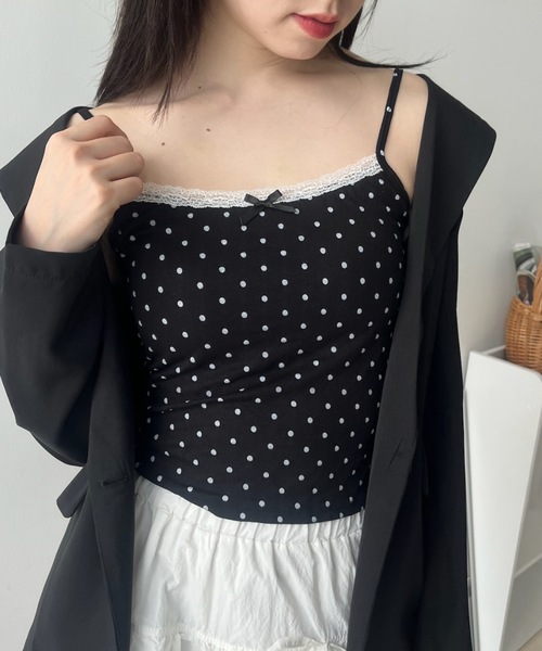 cha　キャミ白と黒セット Birthday room キャミソール ドット柄レースキャミ/dot lace