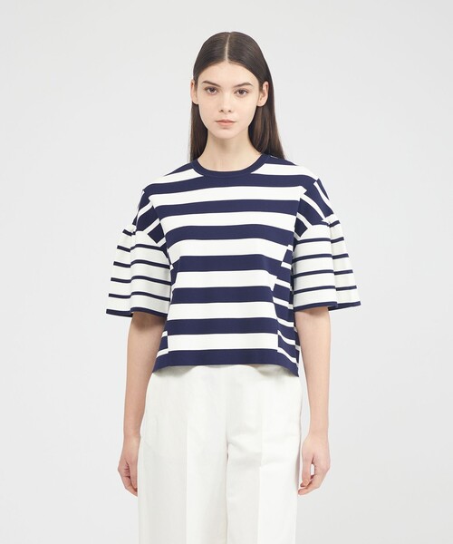 tシャツ コットンボーダー ニットプルオーバー レディース