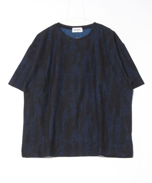 tシャツ a.p.o.v. ジャガード編みフリンジダメージ加工模様オーバー