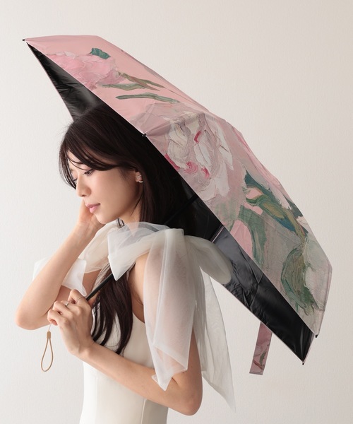 Lace Ladies 折りたたみ傘 晴雨兼用 ペイント風 ボタニカル柄
