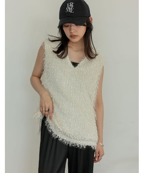 スパンコール ノースリーブ ブレザー アウトレットSALE！】セーラーカラーノースリーブニット
