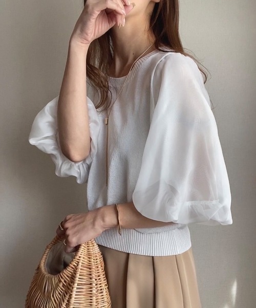 「FILLOU」 半袖ニット MEDIUM グレイッシュベージュ レディース_画像3