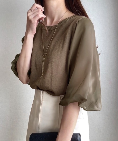 「FILLOU」 半袖ニット MEDIUM グレイッシュベージュ レディース_画像7