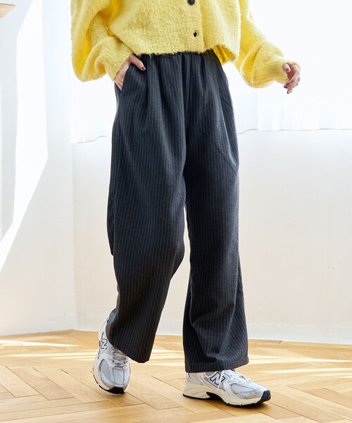 coen（コーエン） ワイドパンツ スラックス パンツ TRストライプタック
