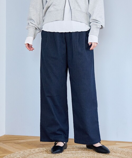 coen（コーエン） スラックス パンツ TRストライプタックワイドパンツ