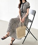 ワンピース 夏 半袖 大人リゾート ダマスク柄...の詳細画像3