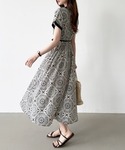 ワンピース 夏 半袖 大人リゾート ダマスク柄...の詳細画像1