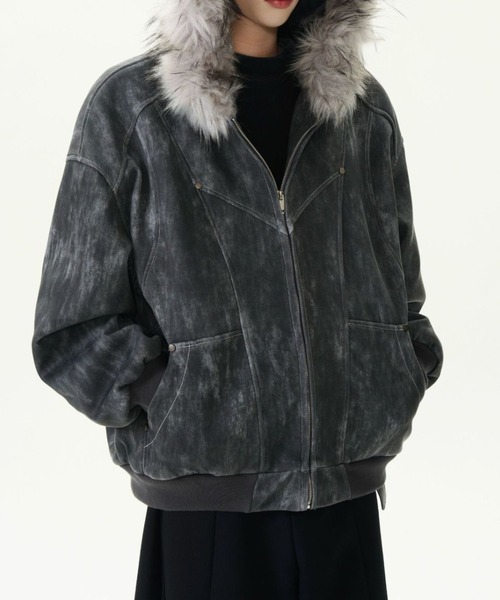 ブルゾン アウター DUST HOWLフェイクファー付き中綿パーカー メンズ