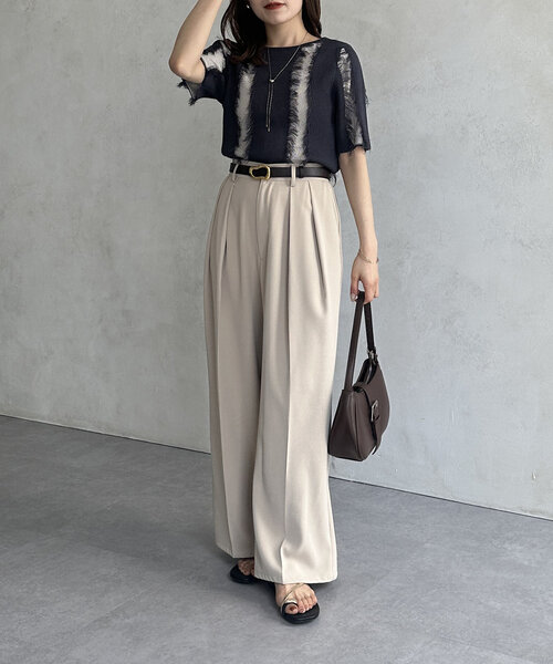 「Thevon」 半袖ニット FREE グレイッシュベージュ レディース_画像8