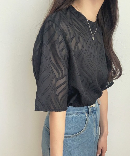 「LAUIR」 半袖ブラウス LARGE ブラック レディース_画像8