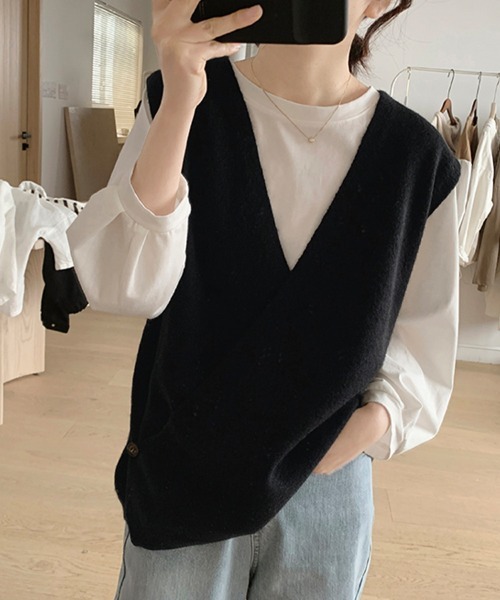 ベスト ジレ ミニマルデザインノースリーブニットベスト レディース