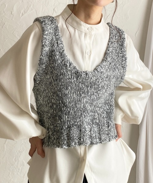 She's Closet ベスト ジレ ミックスカラーショート丈ローゲージ