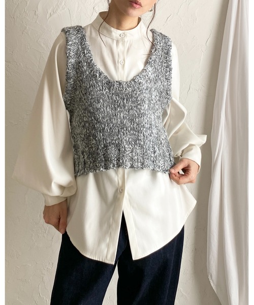 She's Closet ベスト ジレ ミックスカラーショート丈ローゲージ