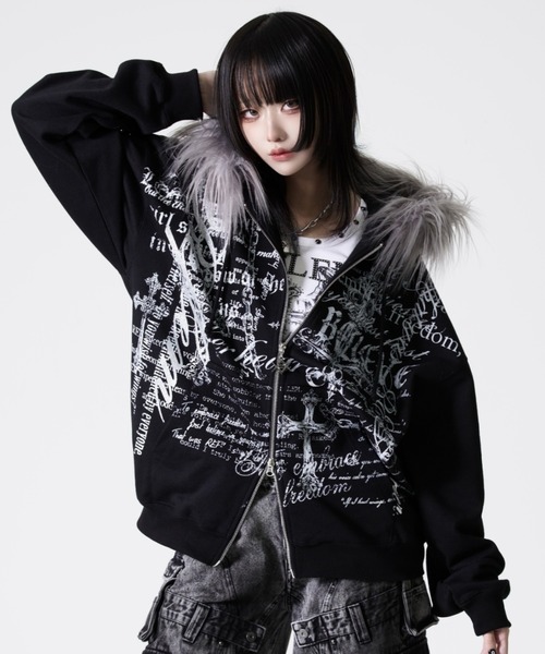 パーカー 「REFLEM/レフレム」ファー付きタイポZIPフーディー/ジップパーカー レディース メンズ