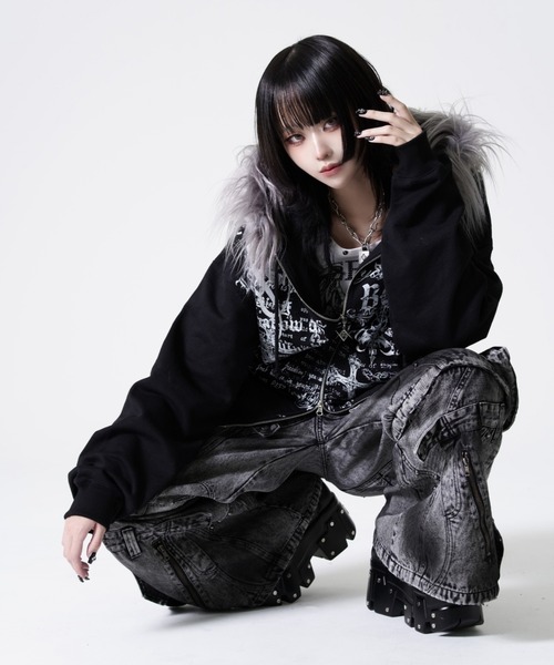 『REFLEM/レフレム』ファー付きタイポZIPフーディー/ジップパーカー REFLEM/レフレム』ファー付きタイポZIPフーディー/ジップパーカー